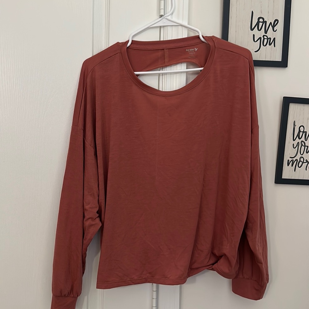 Copper color open back workout shirt